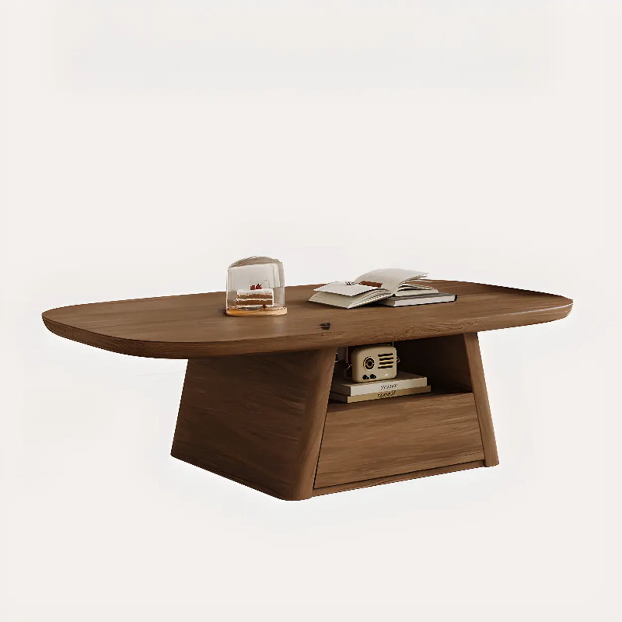 Beige Wood Rectangular Nesting Coffee Table with Drawer Image - 5