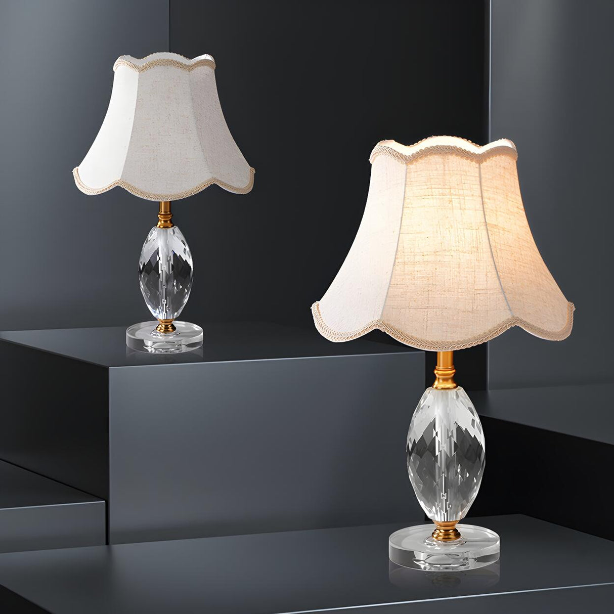 Bell-Shaped Fabric Shade Clear Crystal Base Table Lamp Image - 2