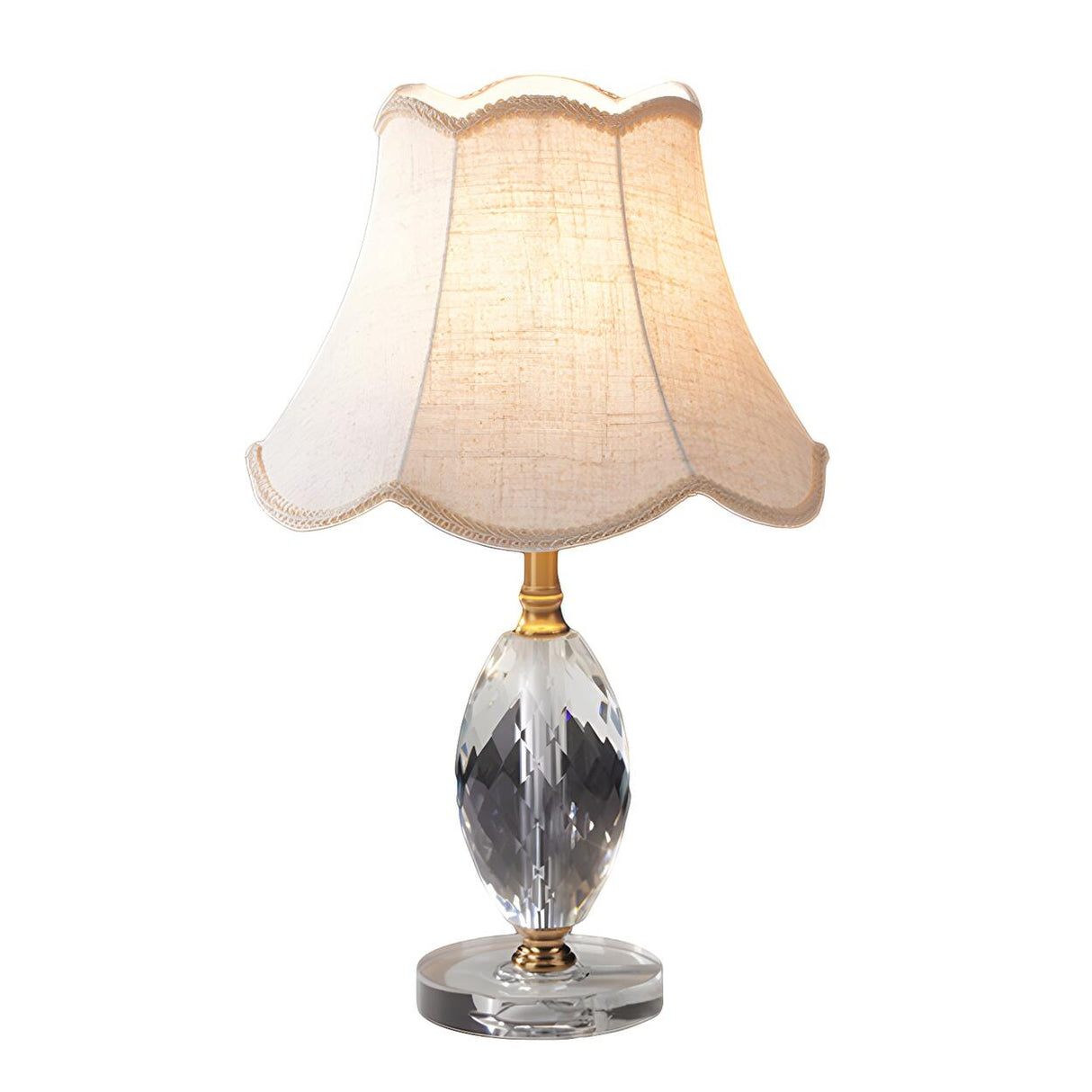 Bell-Shaped Fabric Shade Clear Crystal Base Table Lamp Image - 5