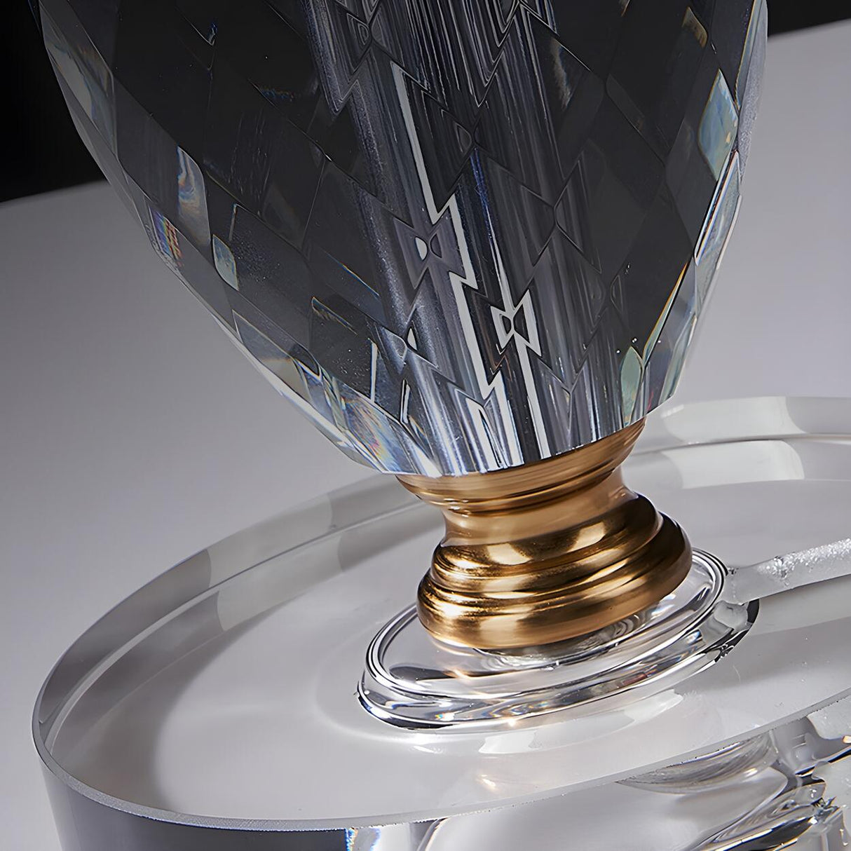 Bell-Shaped Fabric Shade Clear Crystal Base Table Lamp Image - 8