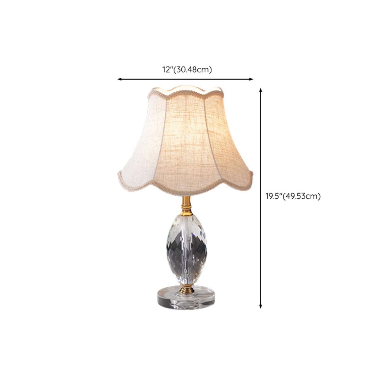 Bell-Shaped Fabric Shade Clear Crystal Base Table Lamp