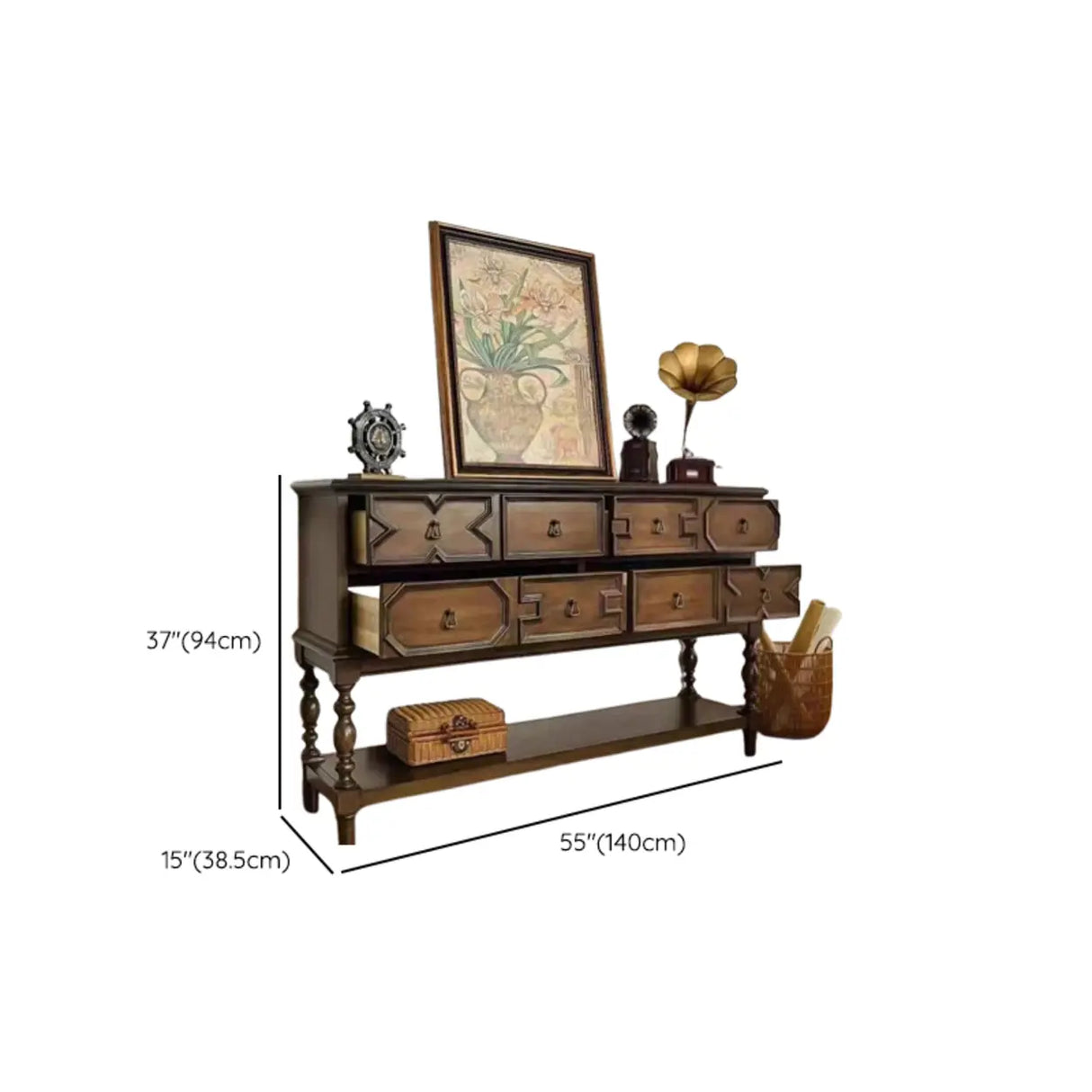 Birch Wood Dark Finish Storage Floor Shelf Console Table