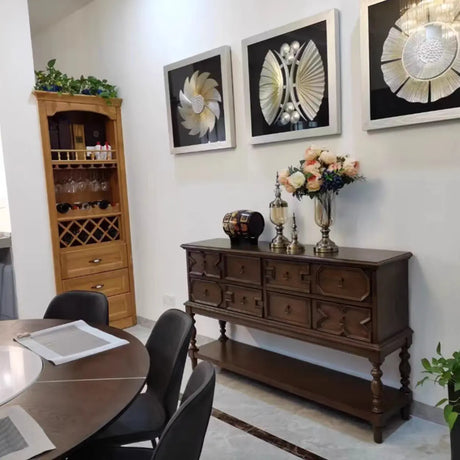 Birch Wood Dark Finish Storage Floor Shelf Console Table Image - 2