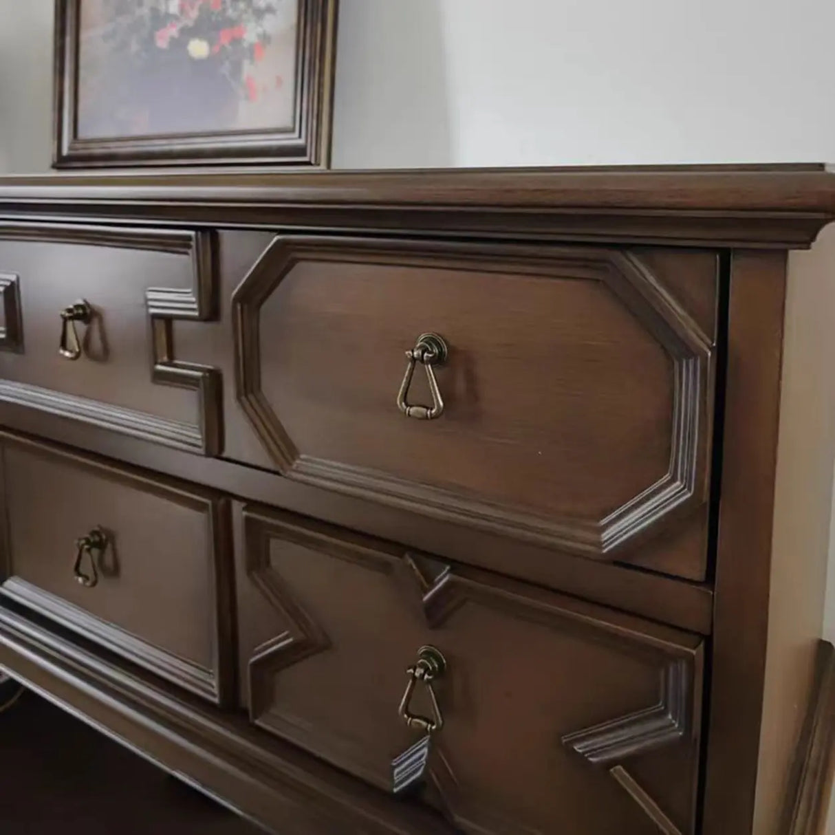 Birch Wood Dark Finish Storage Floor Shelf Console Table Image - 4