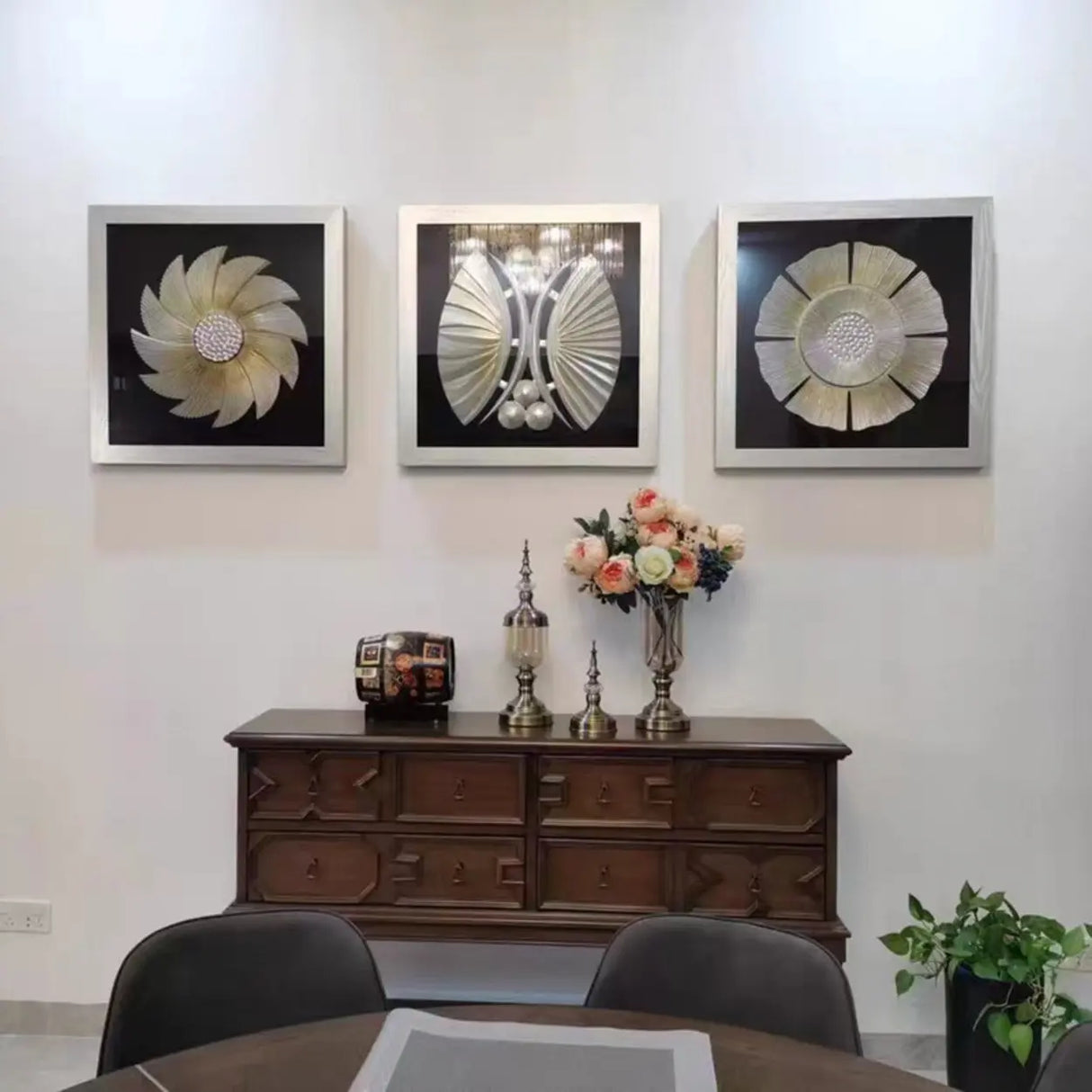 Birch Wood Dark Finish Storage Floor Shelf Console Table Image - 9