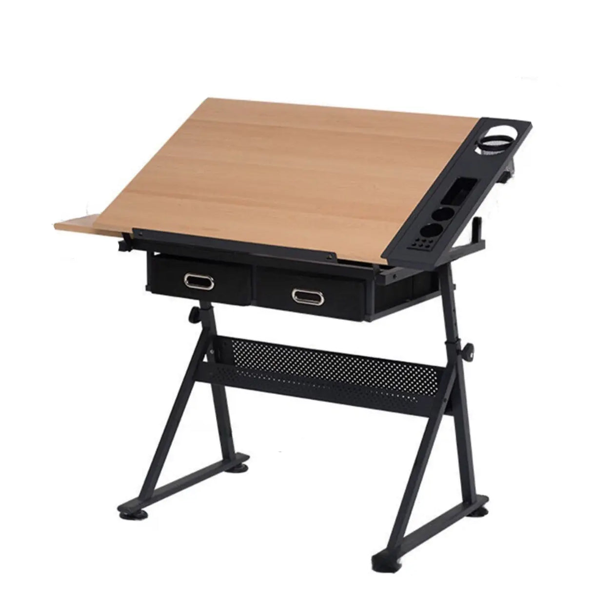 Black Adjustable Glass Drafting Desk with Storage Image - 3