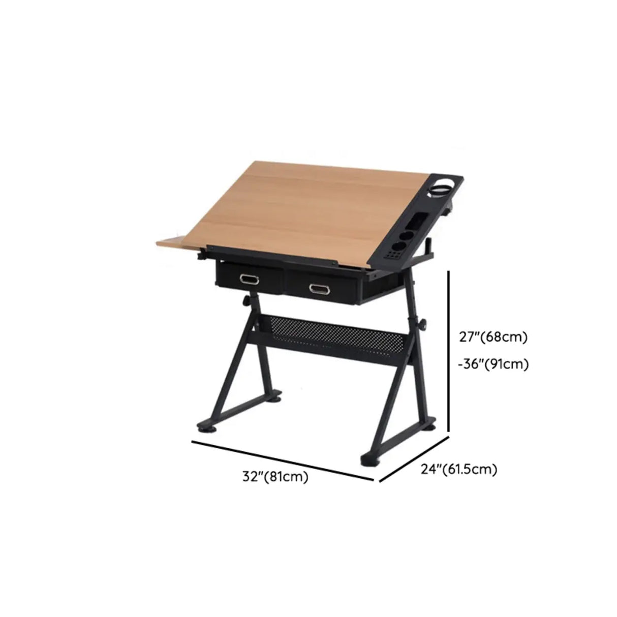 Black Adjustable Glass Drafting Desk with Storage
