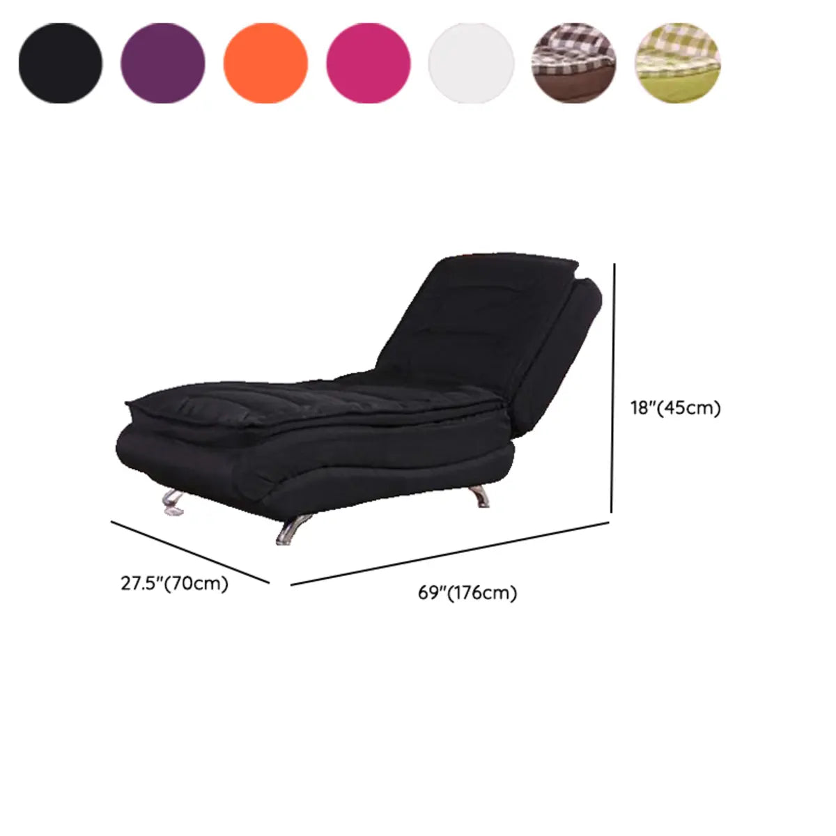 Black Adjustable Plush Fabric Recliner Armless Chaise