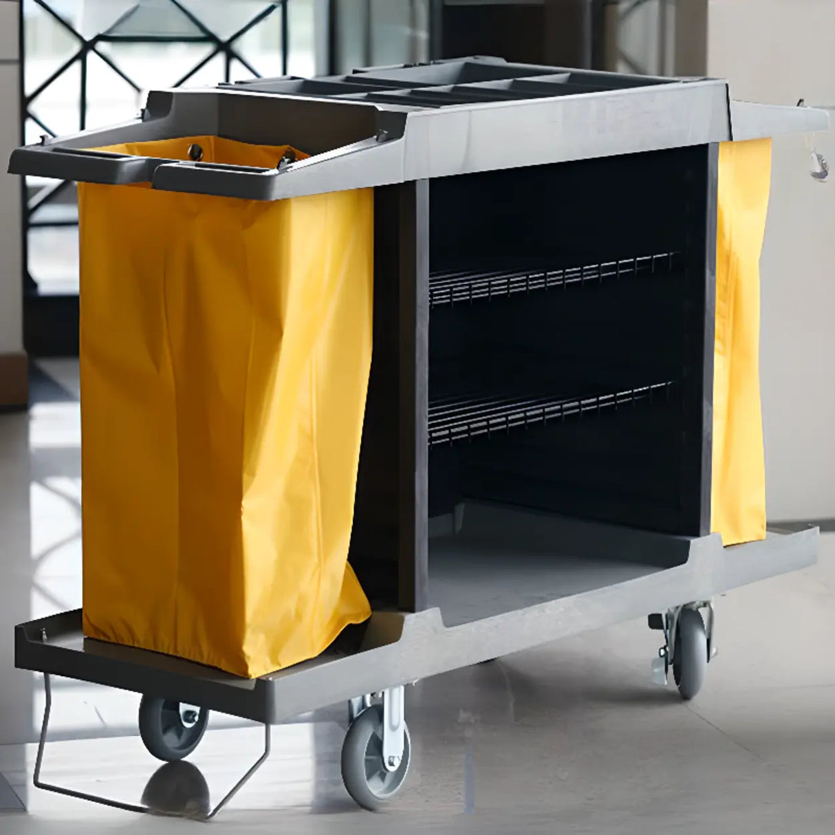 Black Adjustable Shelves Utility Cart with Lid and Bin Image - 1