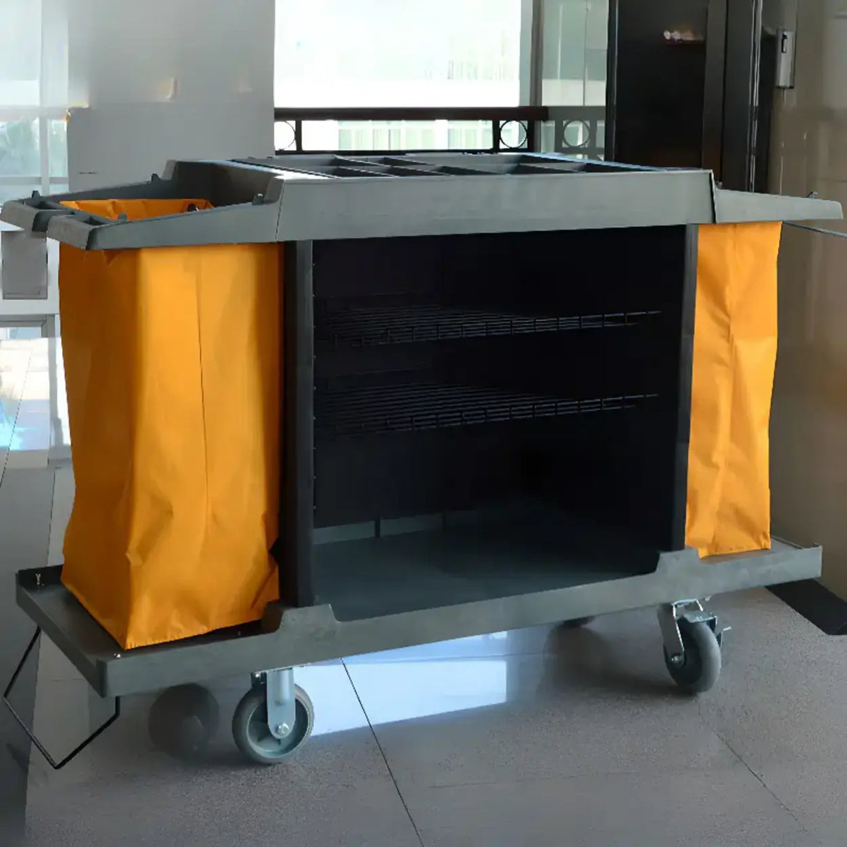 Black Adjustable Shelves Utility Cart with Lid and Bin Image - 4