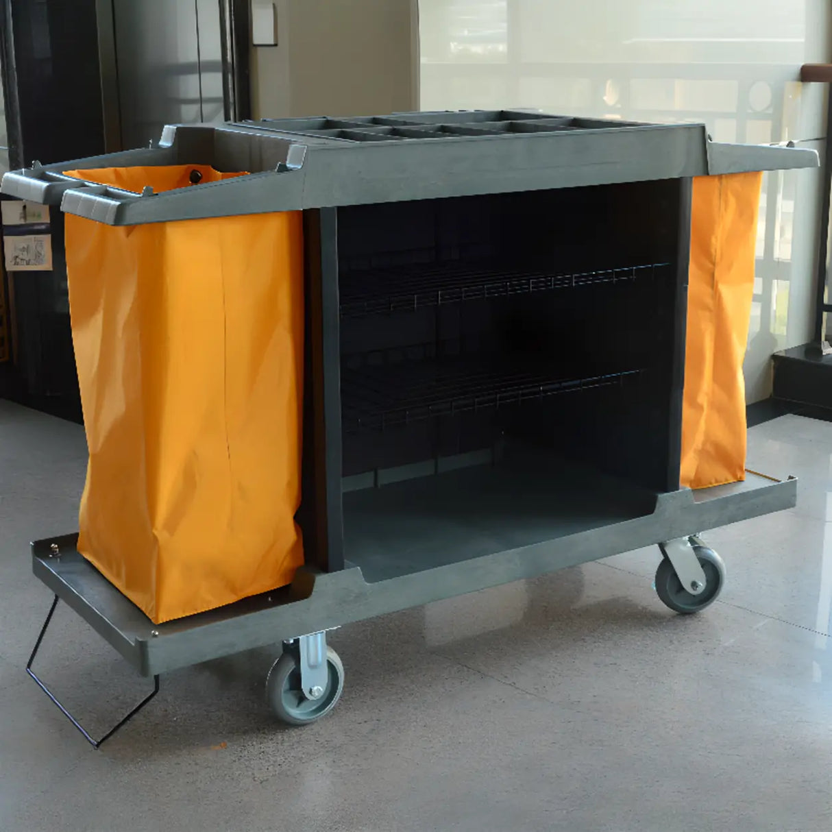 Black Adjustable Shelves Utility Cart with Lid and Bin Image - 5