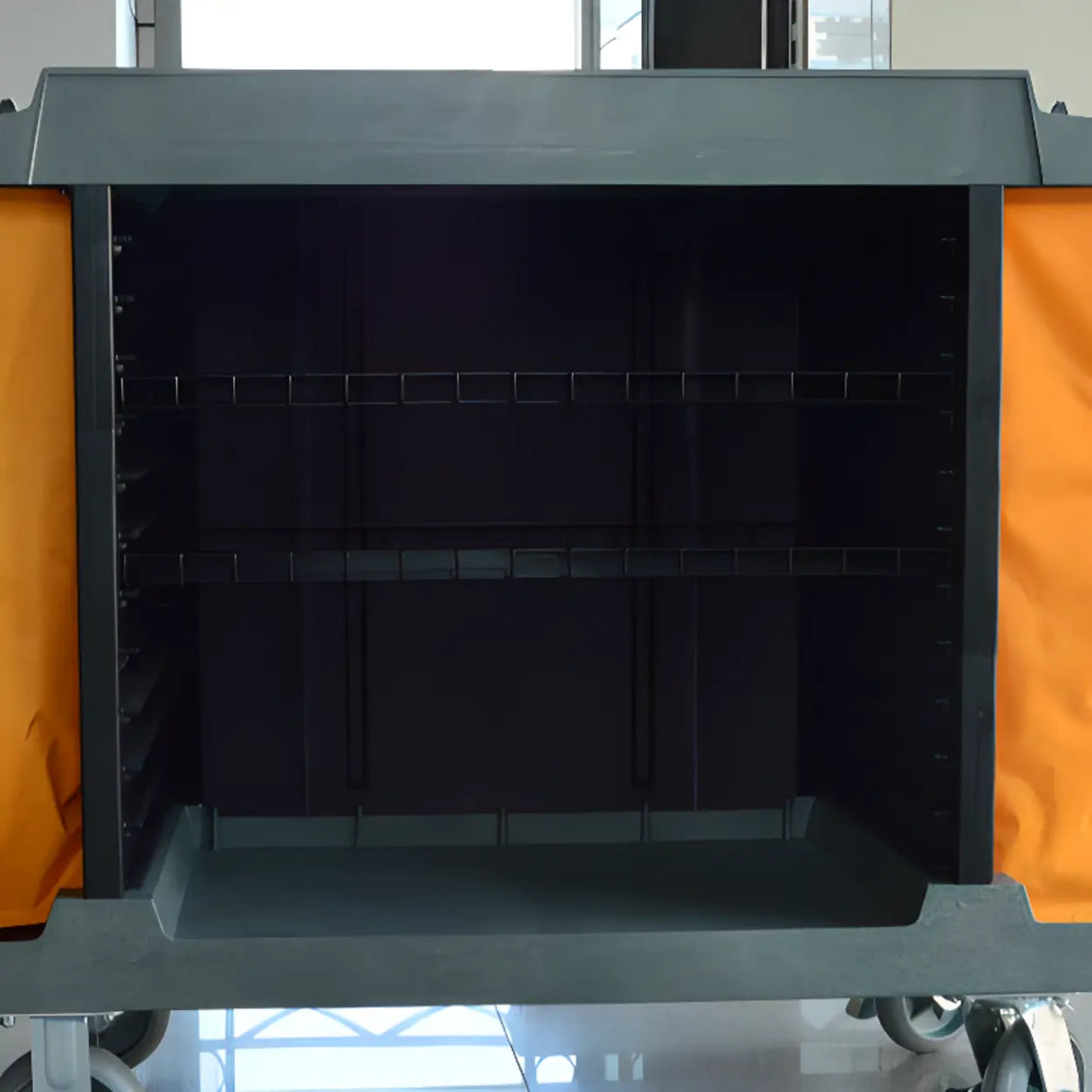 Black Adjustable Shelves Utility Cart with Lid and Bin Image - 9