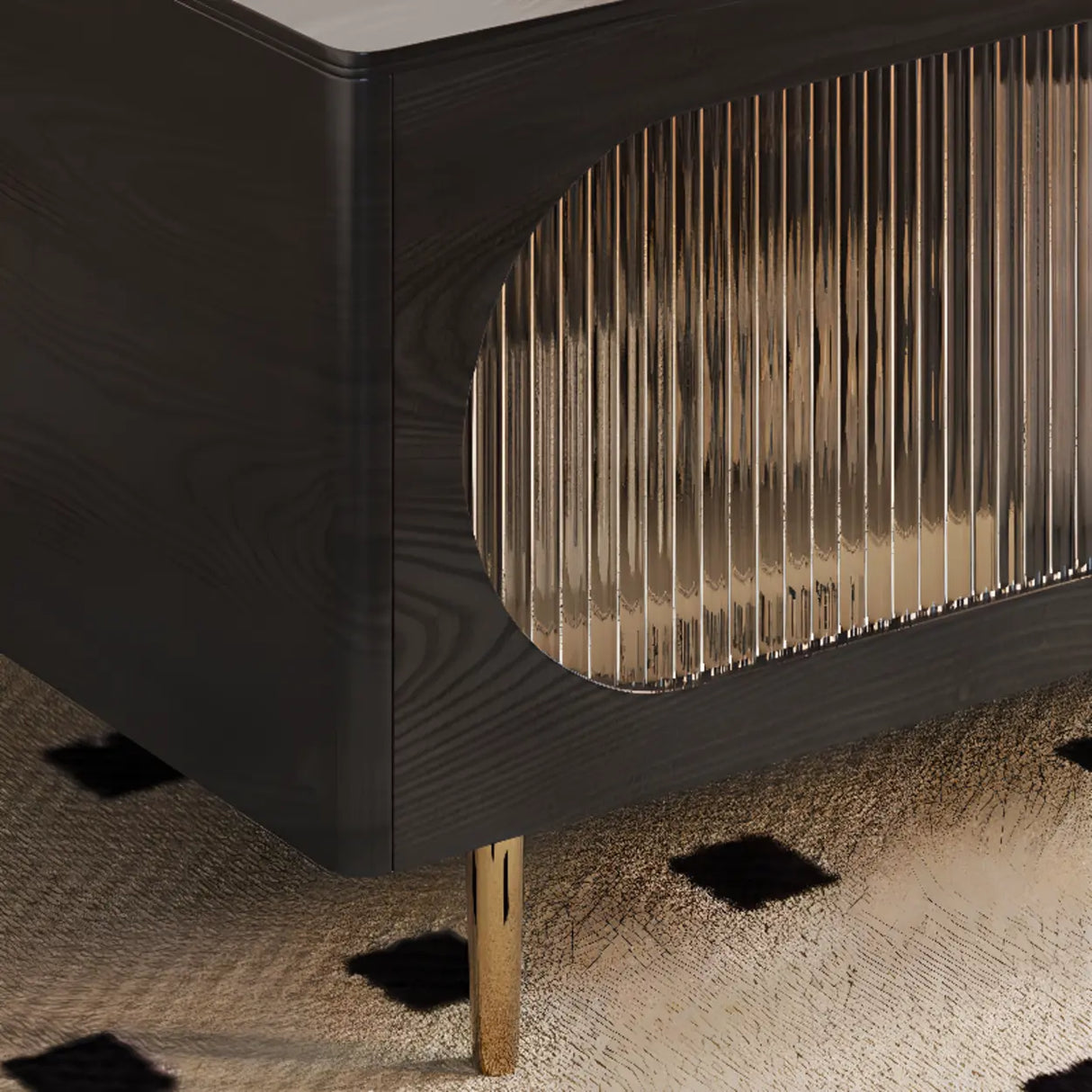 Black Ash Wood Cabinet Drawers Rectangle TV Stand Image - 10