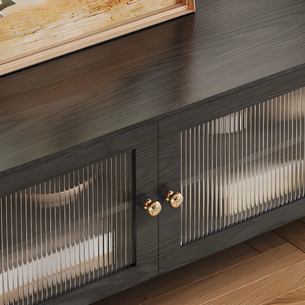 Black Ash Wood Cabinet Drawers Rectangle TV Stand Image - 6