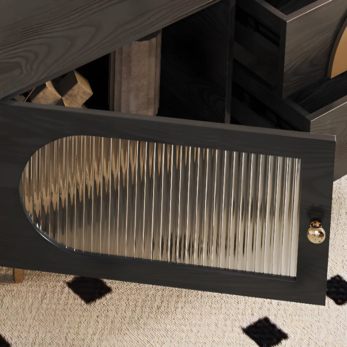 Black Ash Wood Cabinet Drawers Rectangle TV Stand Image - 8