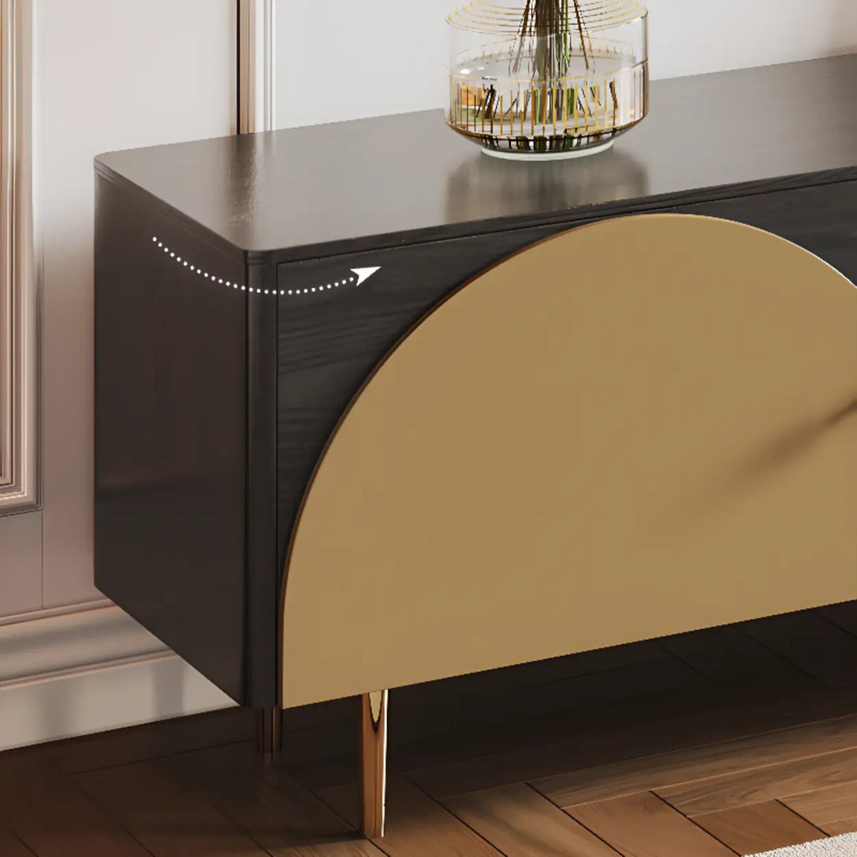 Black Ash Wood Cabinet Drawers Rectangle TV Stand Image - 9