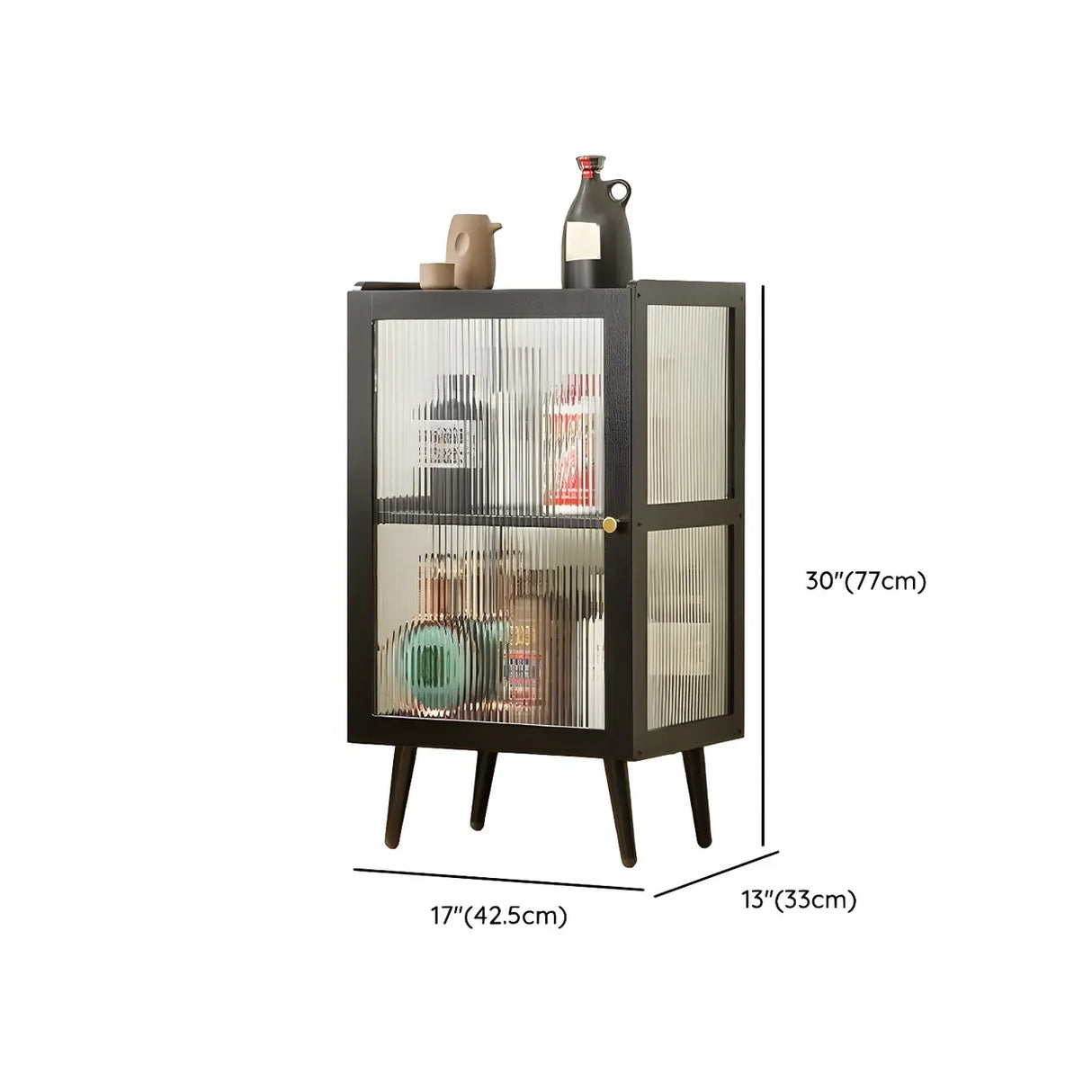 Black Bamboo Rectangular Tall Curio Display Cabinet