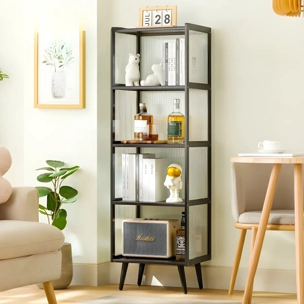 Black Bamboo Rectangular Tall Curio Display Cabinet Image - 7