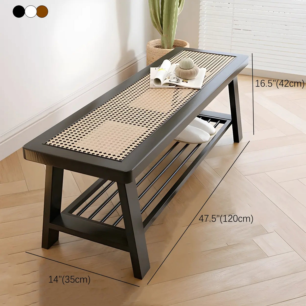 Black Bedroom Bench with Shoe Storage Image - 24