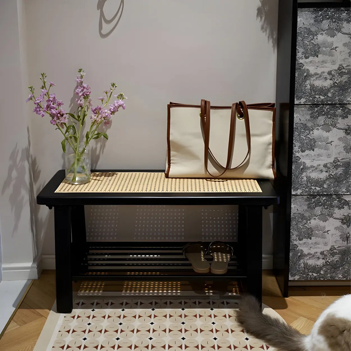 Black Bedroom Bench with Shoe Storage Image - 4