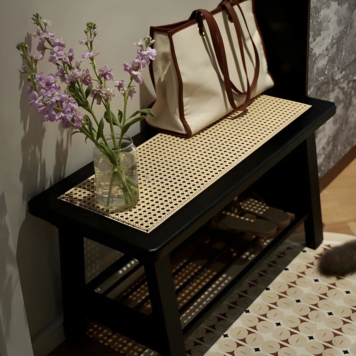 Black Bedroom Bench with Shoe Storage Image - 5