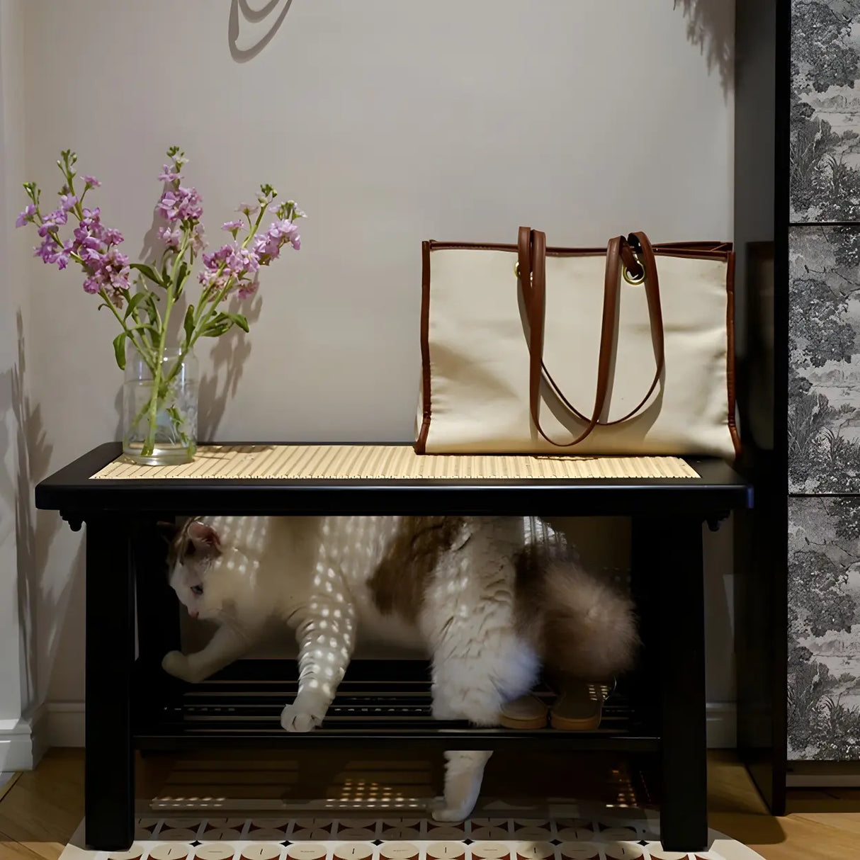 Black Bedroom Bench with Shoe Storage Image - 8