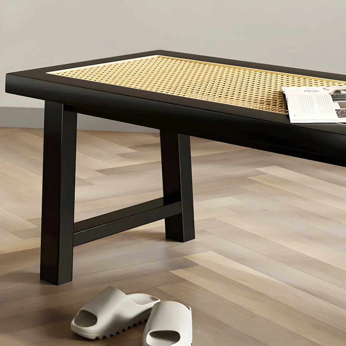 Black Bedroom Bench with Shoe Storage Image - 10