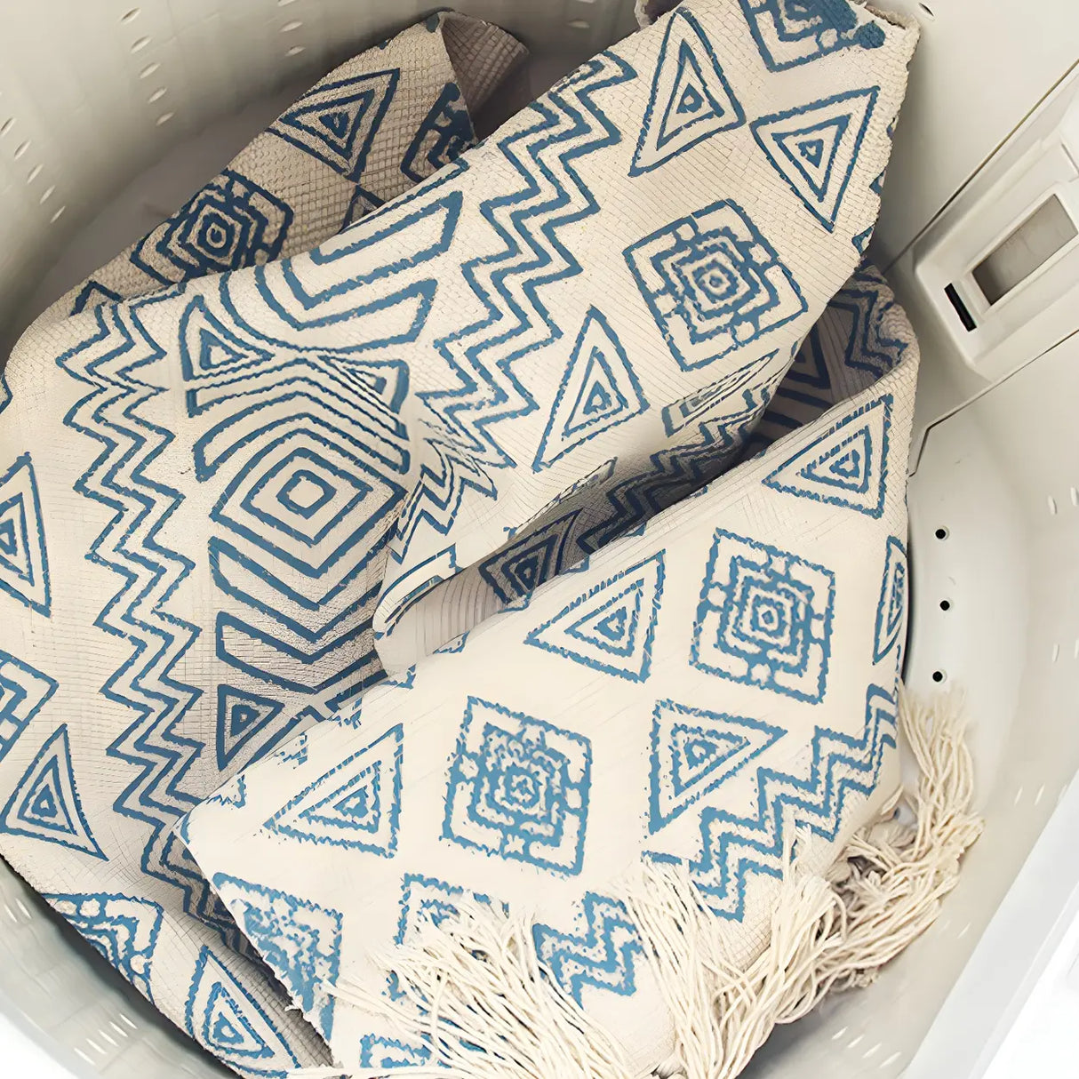 Black Bedroom Geometric Cotton Linen Tassel Area Rug Image - 14