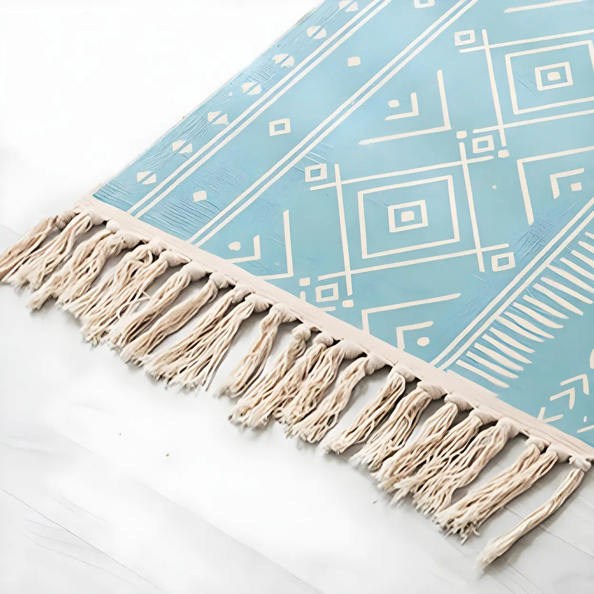 Black Bedroom Geometric Cotton Linen Tassel Area Rug Image - 18