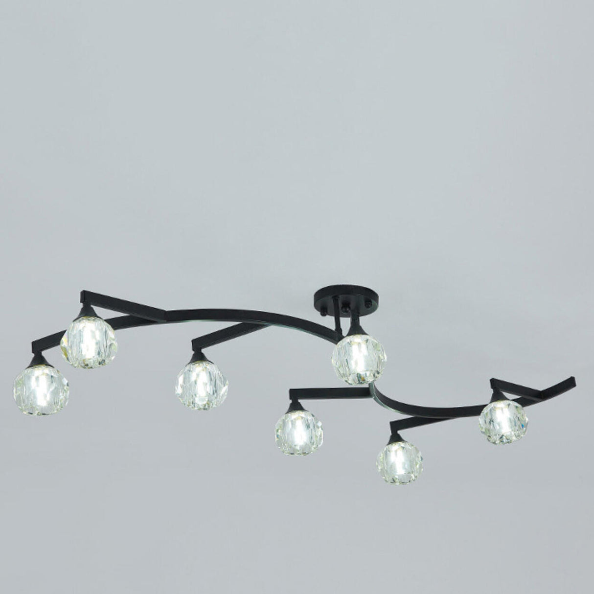 Black Branch Crystal Semi-Flush Mount Light 7-Light Image - 13