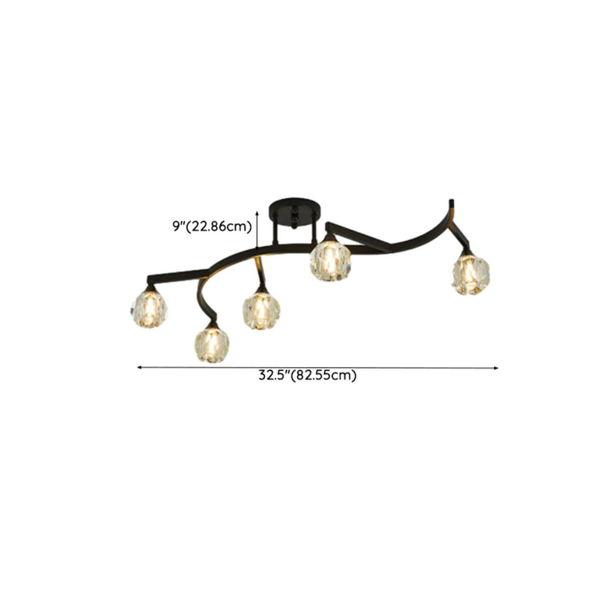 Black Branch Crystal Semi-Flush Mount Light 7-Light Image - 16