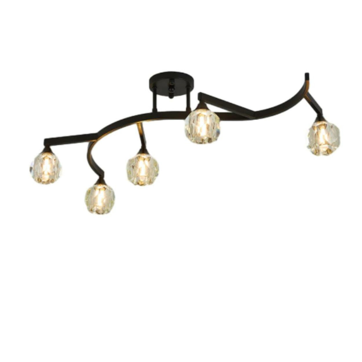 Black Branch Crystal Semi-Flush Mount Light 7-Light Image - 3