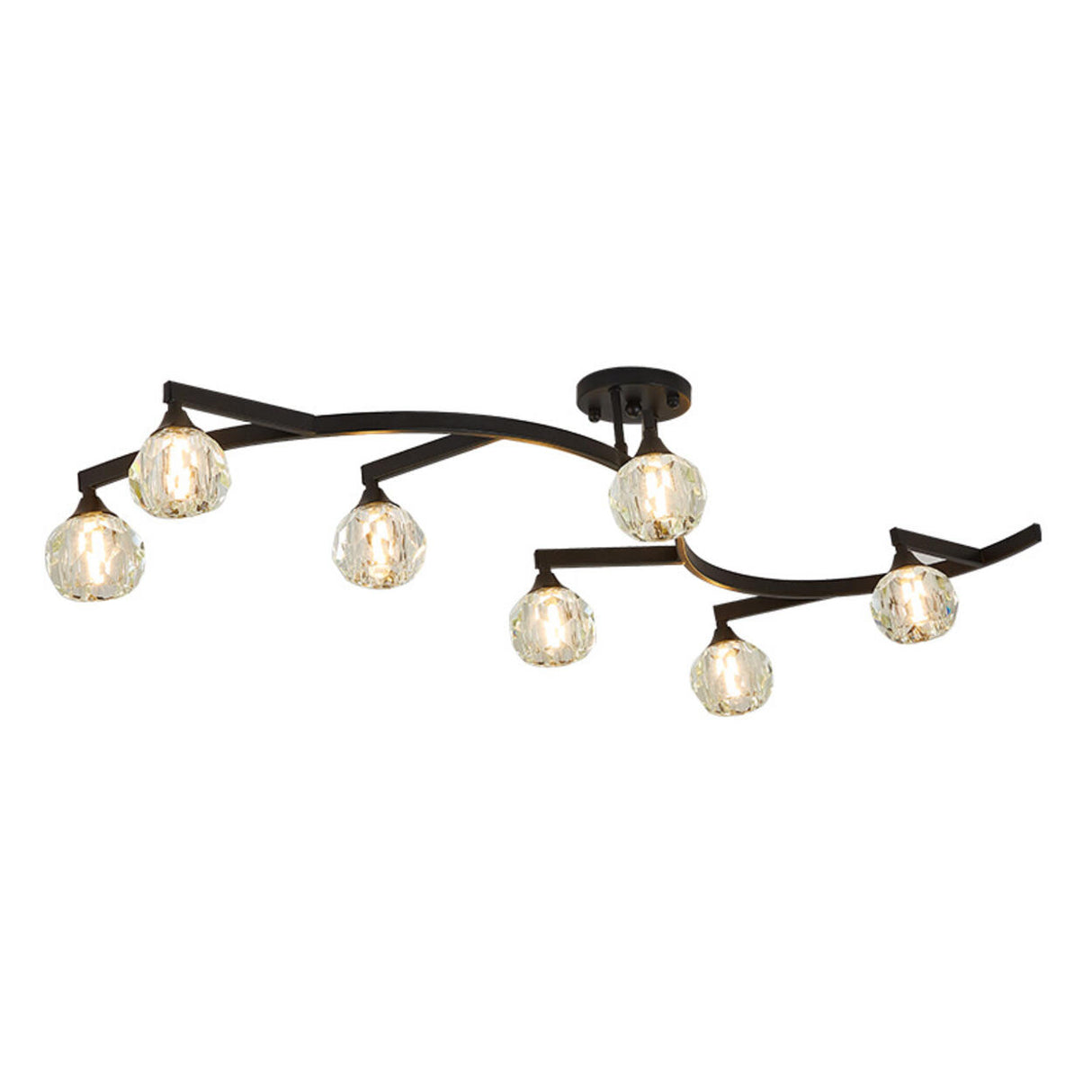 Black Branch Crystal Semi-Flush Mount Light 7-Light Image - 8