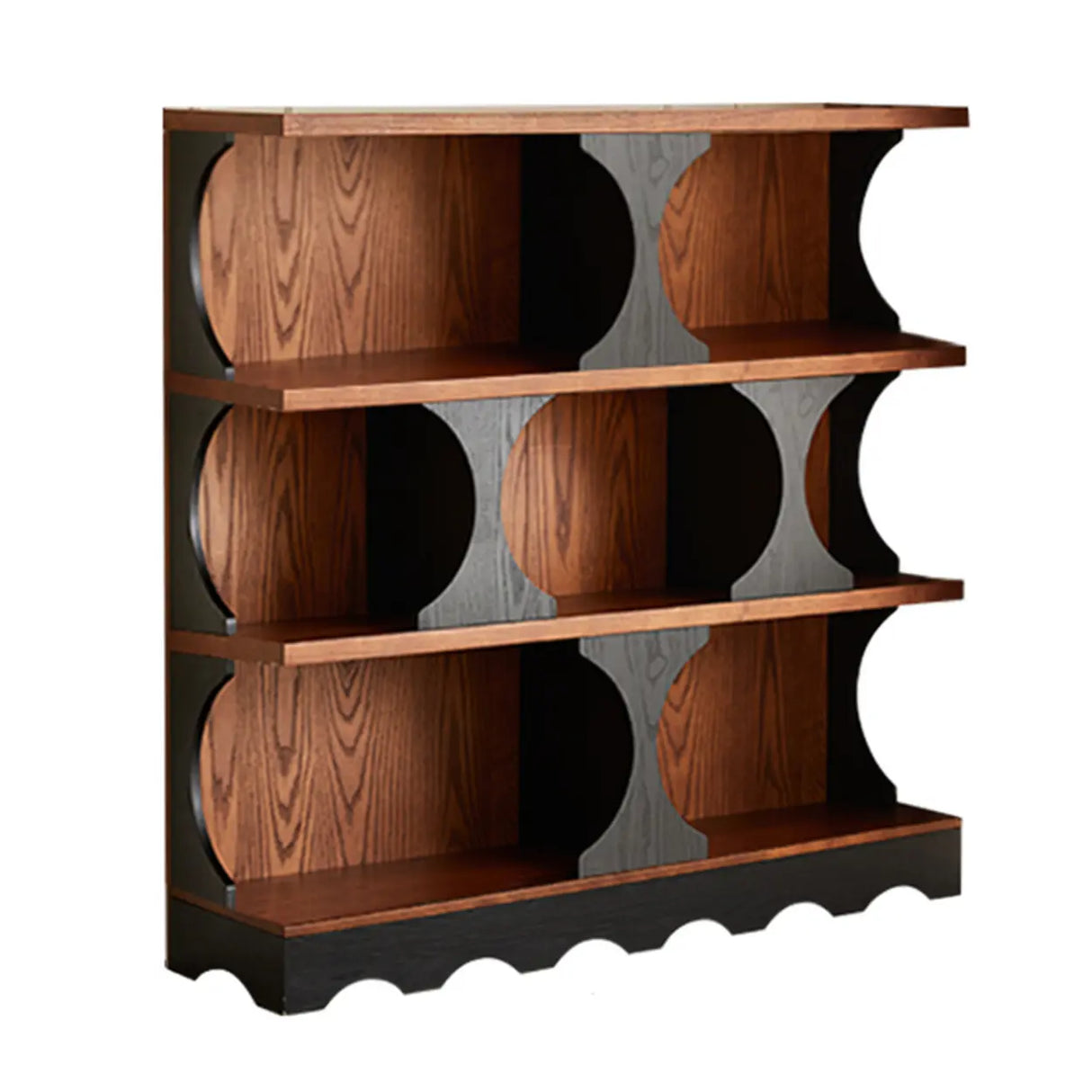 Black Brown Artistic Circular Open-Back Wide Bookcase Image - 2