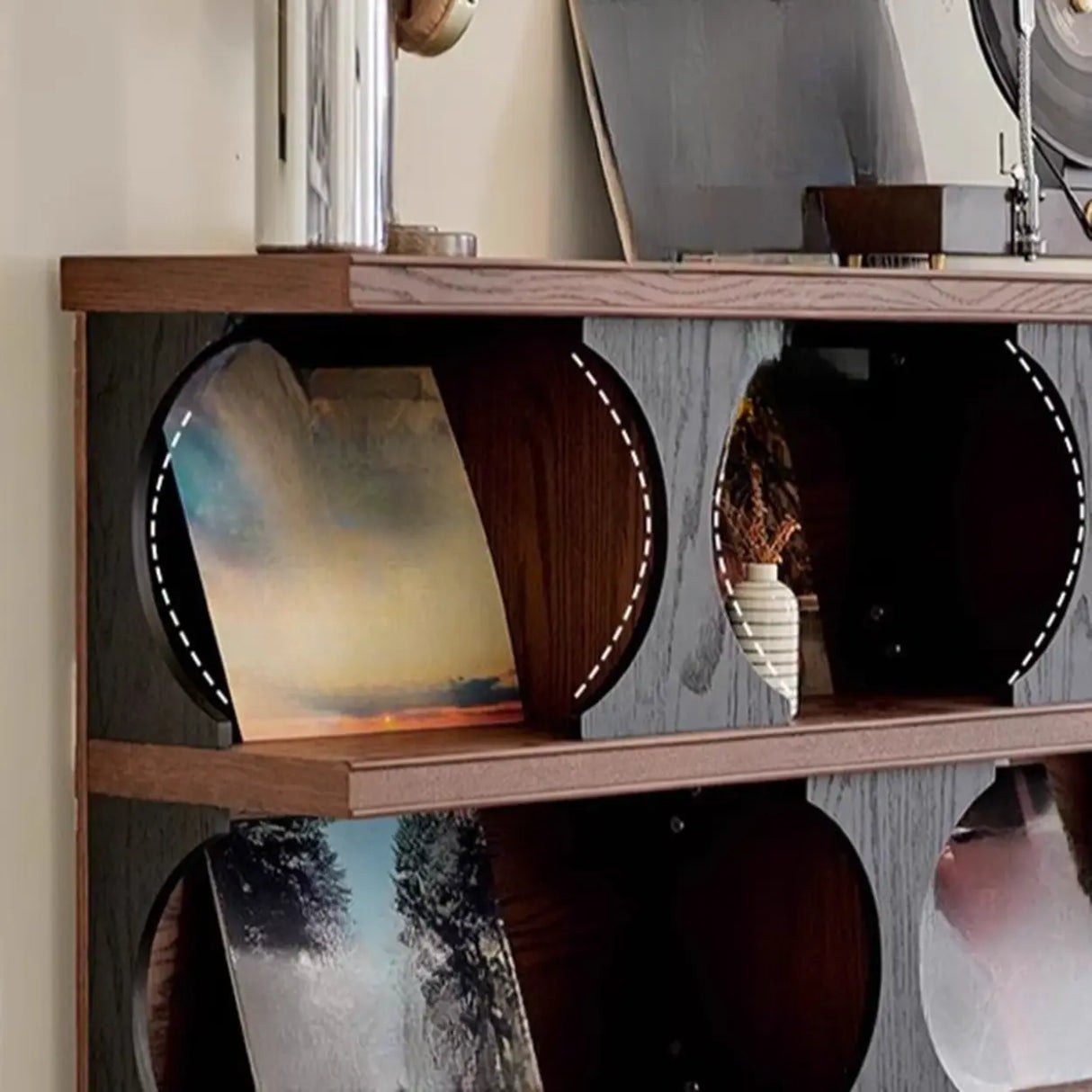 Black Brown Artistic Circular Open-Back Wide Bookcase Image - 5