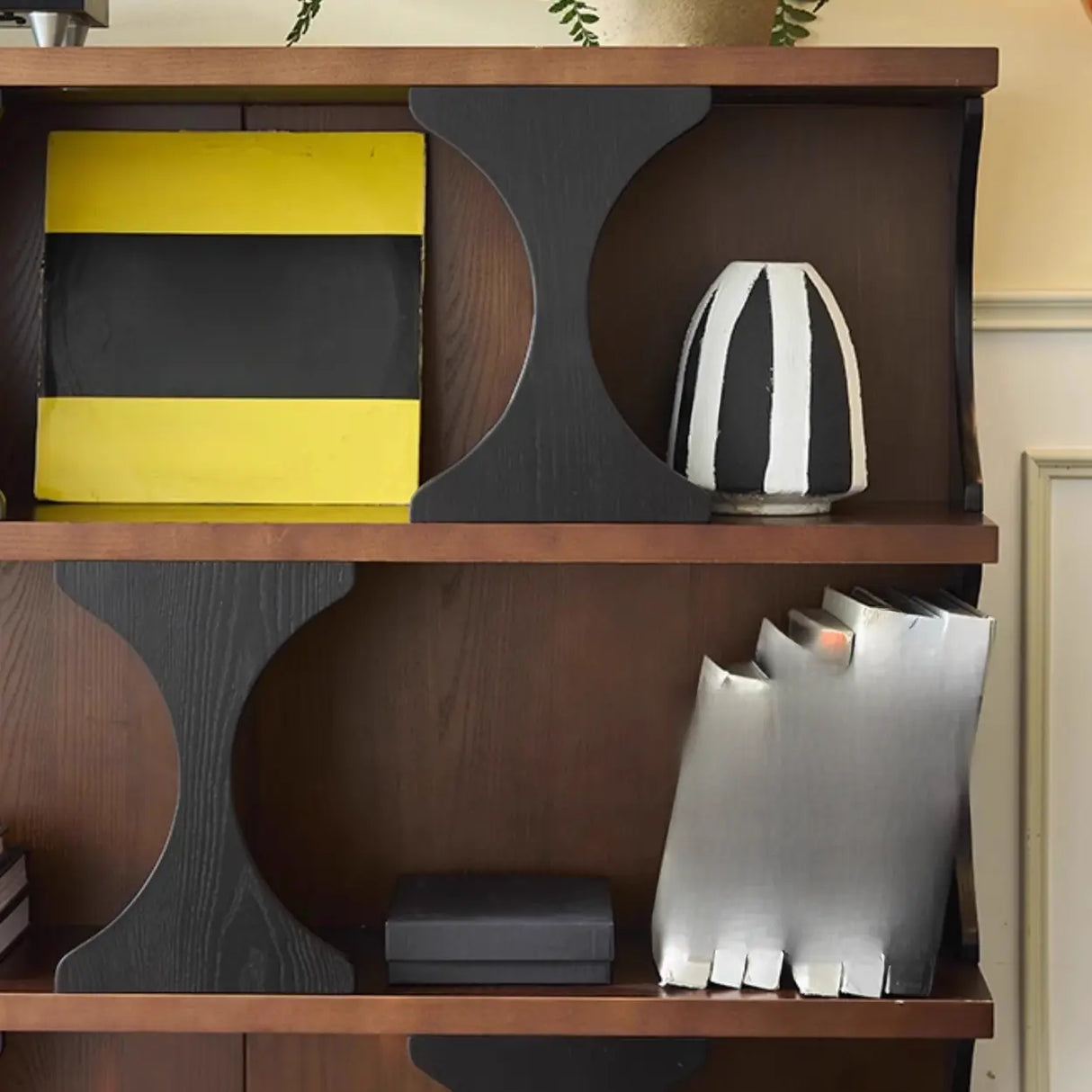 Black Brown Artistic Circular Open-Back Wide Bookcase Image - 6