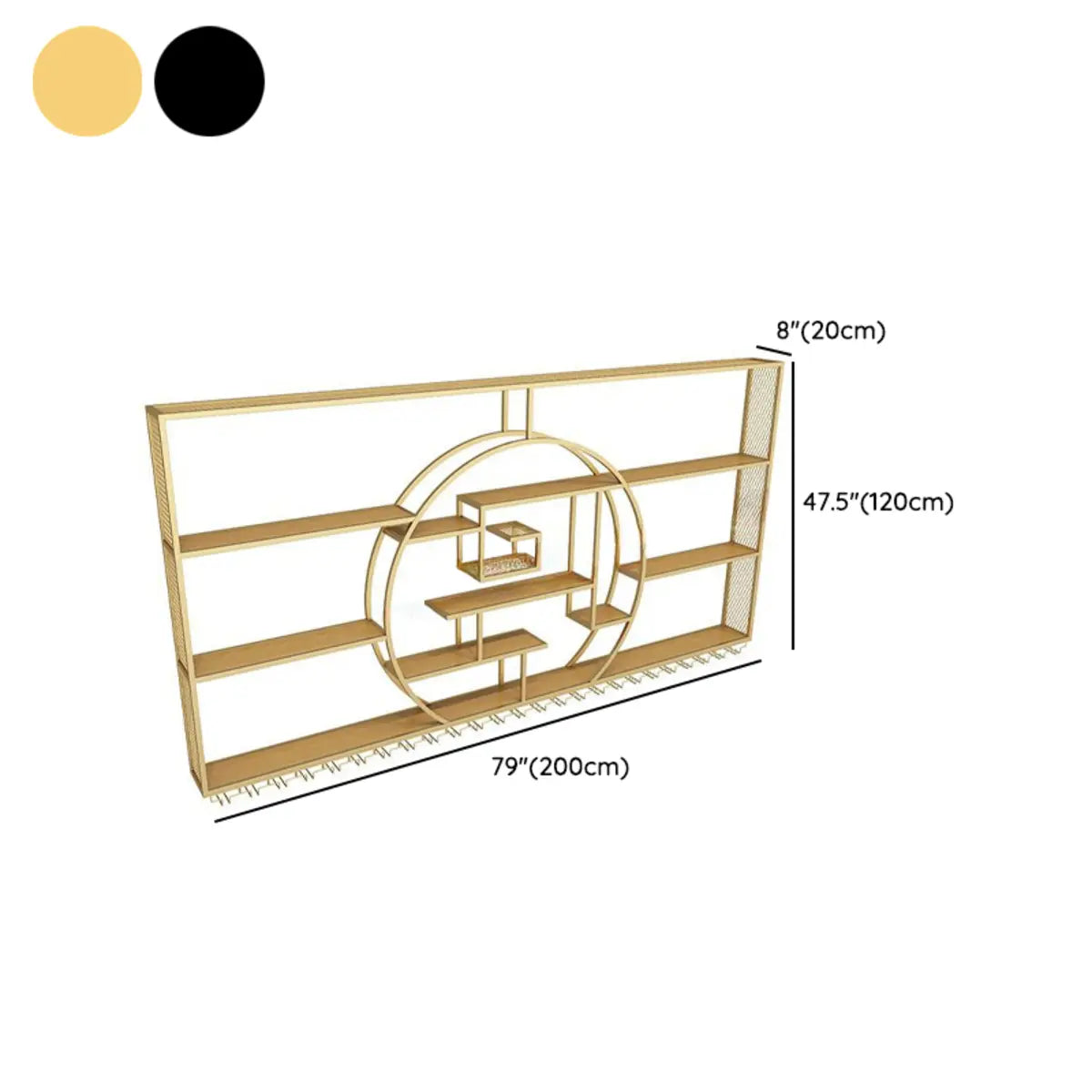 Black Circular Metal Wall Mounted Wine Rack with Lights
