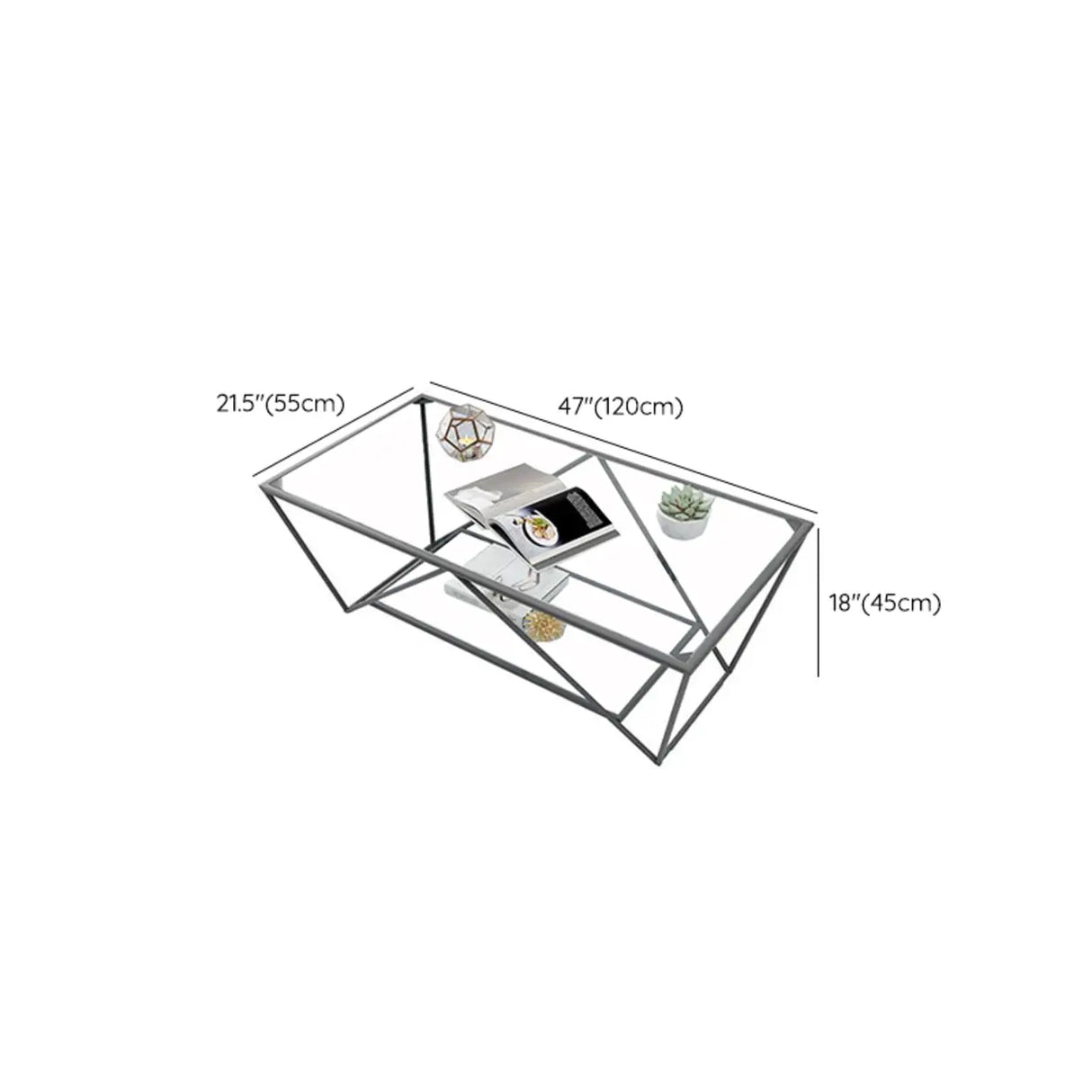 Black Clear Glass Top Rectangular Metal Single Table Image - 17
