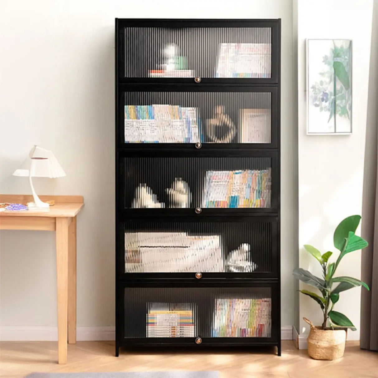 Black Closed Back Wood Vertical Organizer Bookcase Image - 1