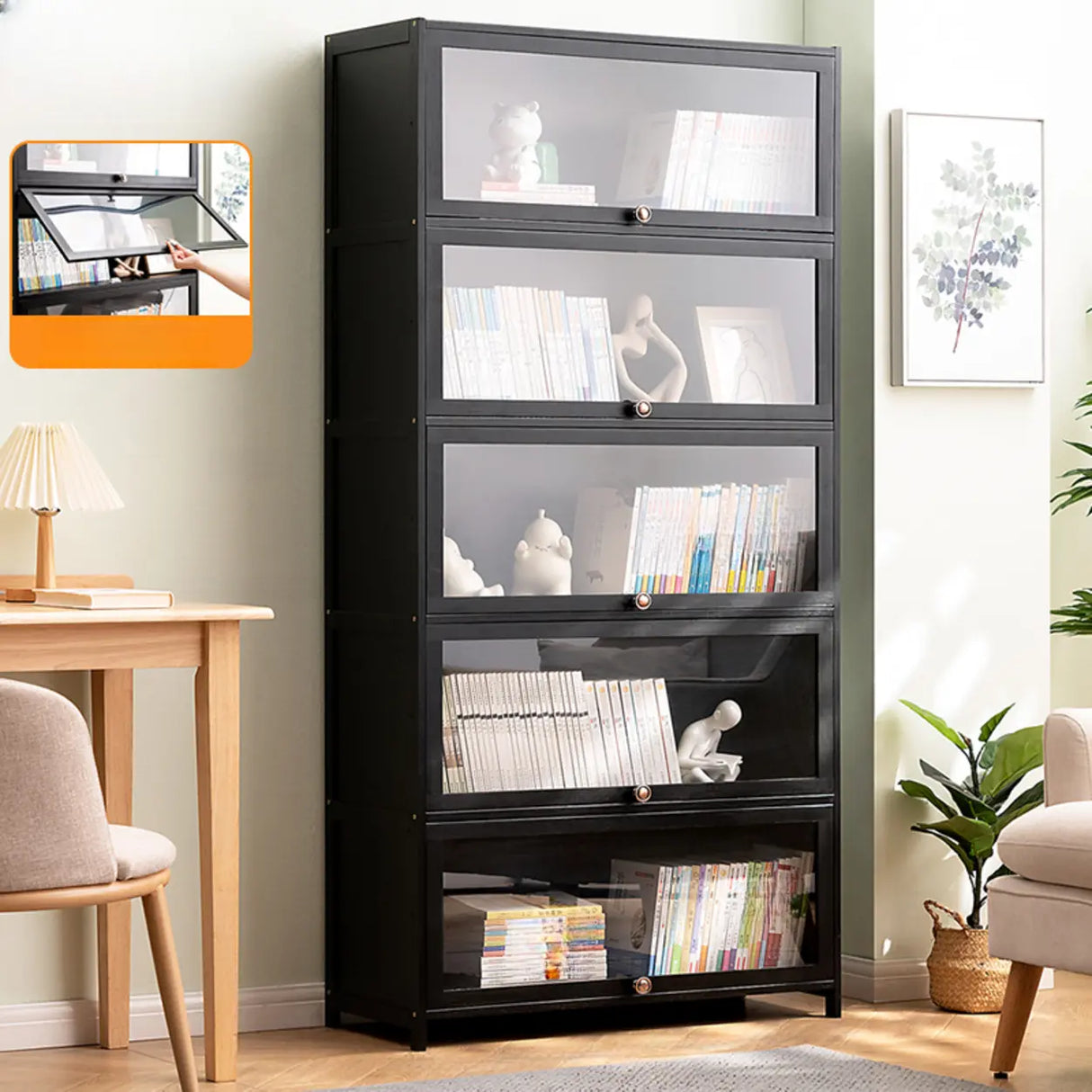 Black Closed Back Wood Vertical Organizer Bookcase Image - 10