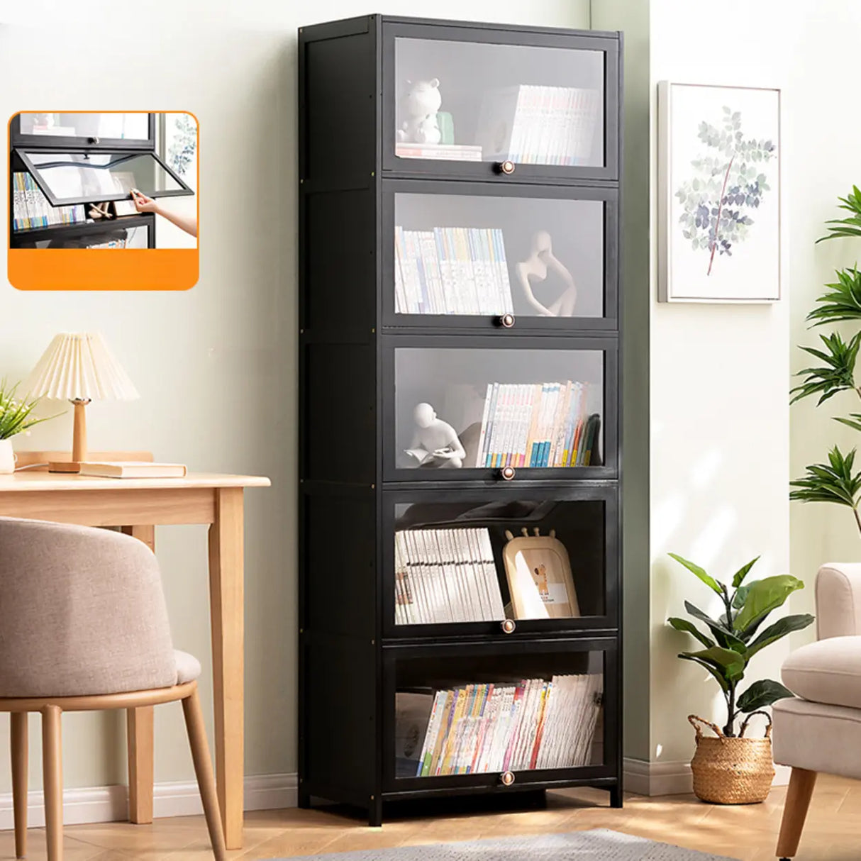 Black Closed Back Wood Vertical Organizer Bookcase Image - 16