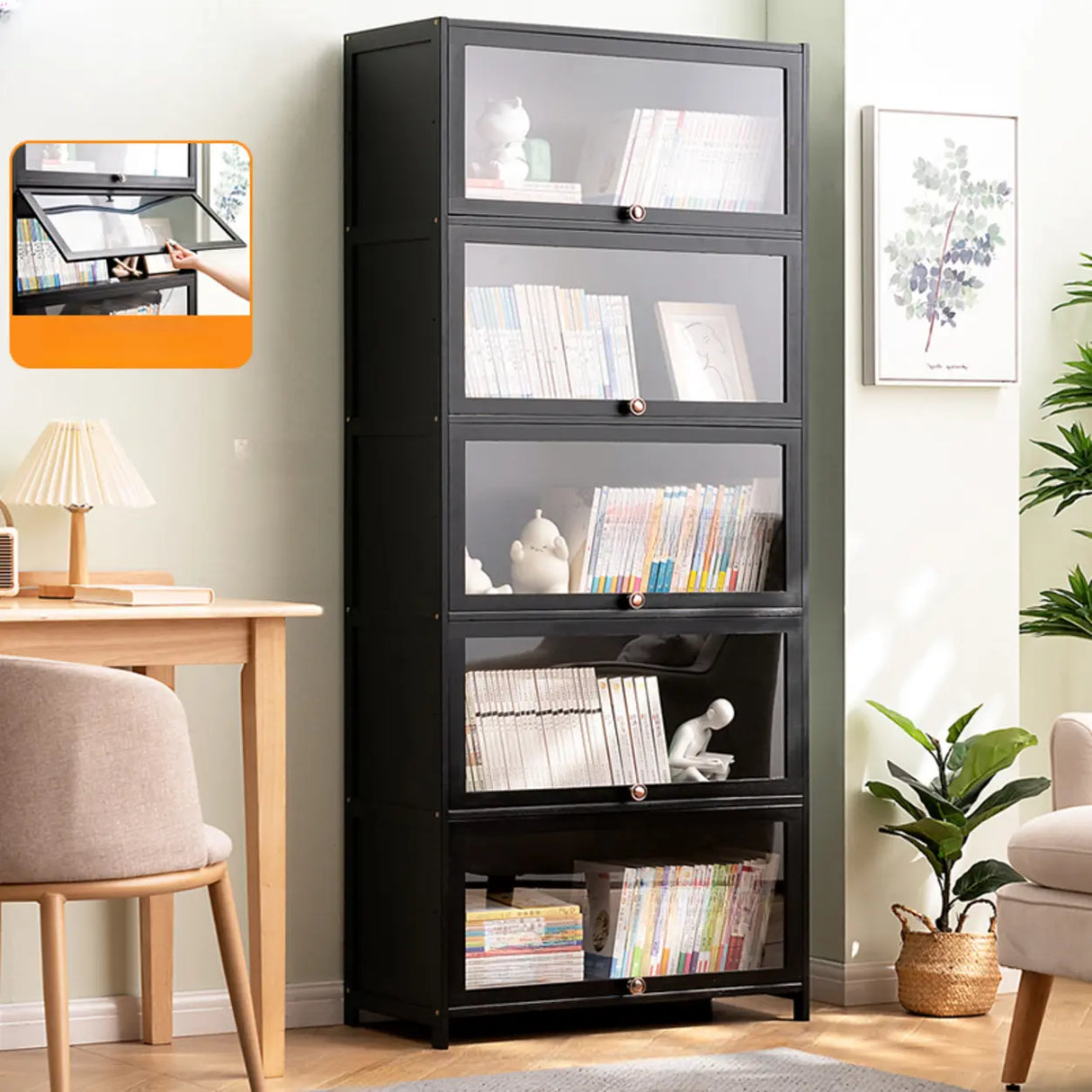 Black Closed Back Wood Vertical Organizer Bookcase Image - 17