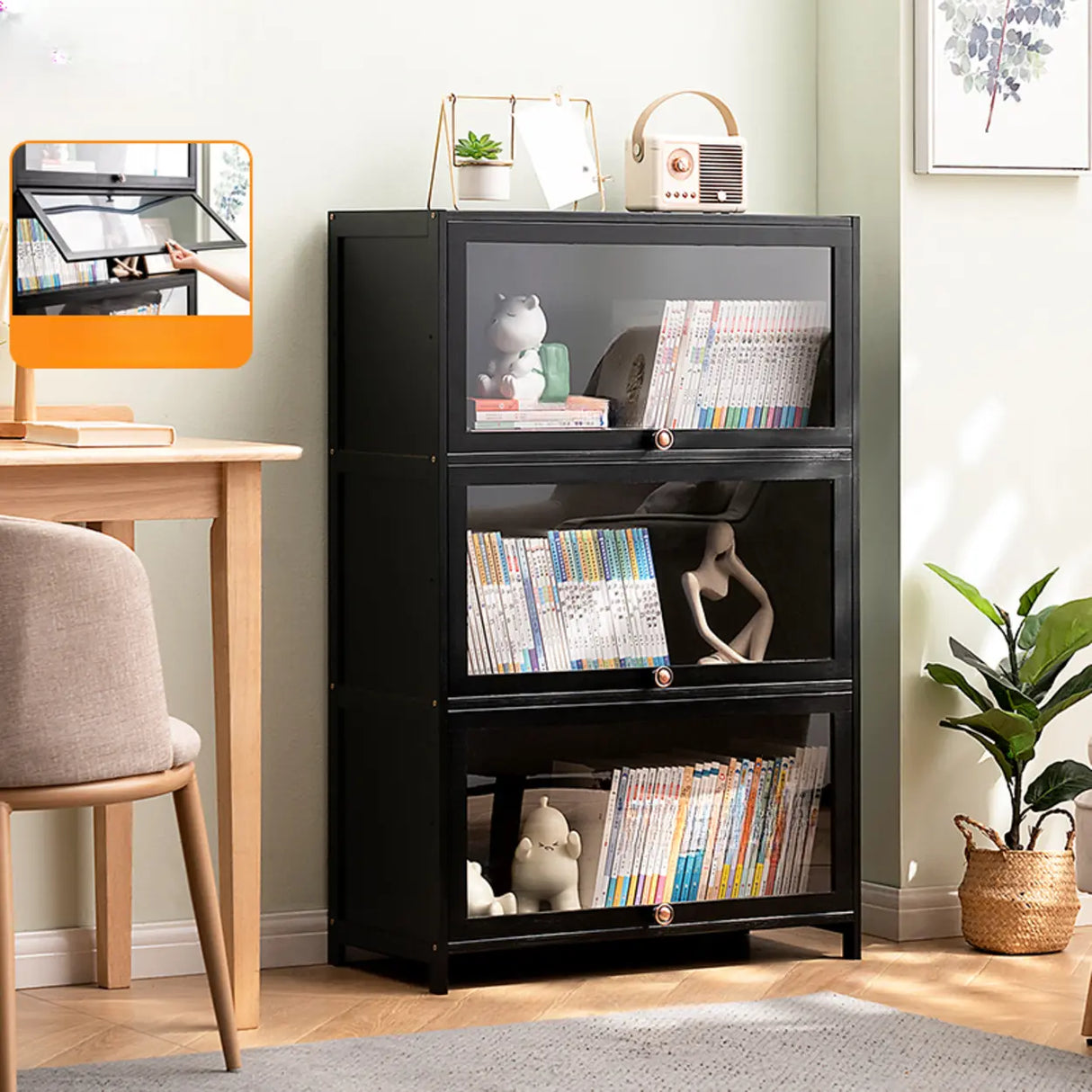 Black Closed Back Wood Vertical Organizer Bookcase Image - 19
