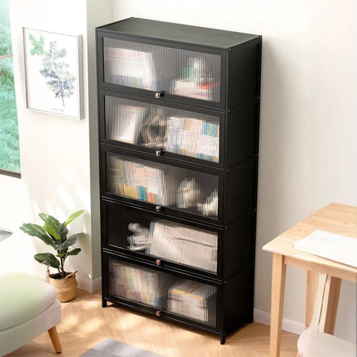 Black Closed Back Wood Vertical Organizer Bookcase Image - 2