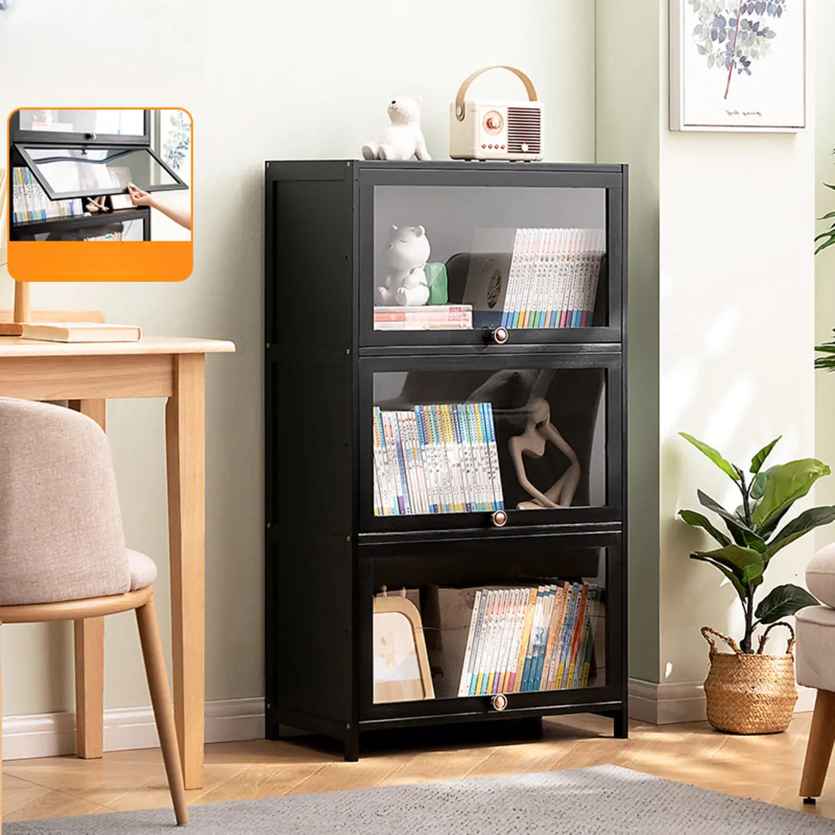Black Closed Back Wood Vertical Organizer Bookcase Image - 23