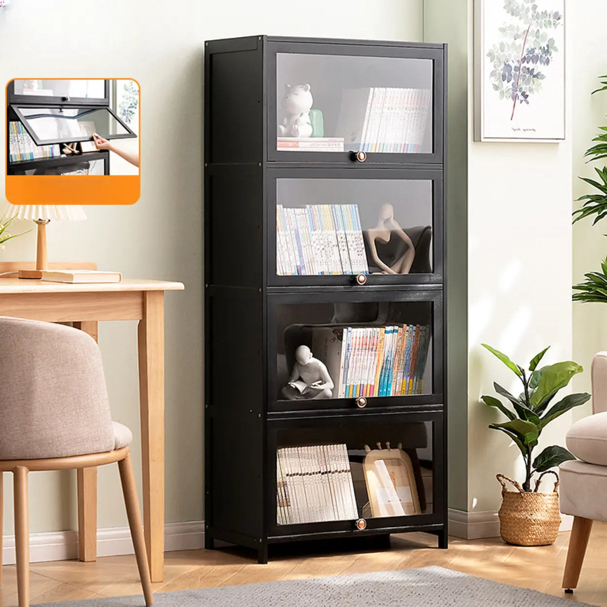 Black Closed Back Wood Vertical Organizer Bookcase Image - 24