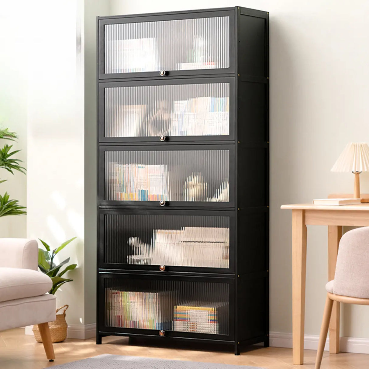 Black Closed Back Wood Vertical Organizer Bookcase Image - 30