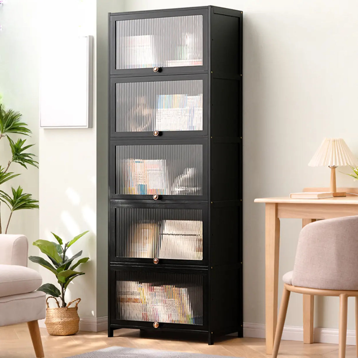 Black Closed Back Wood Vertical Organizer Bookcase Image - 32
