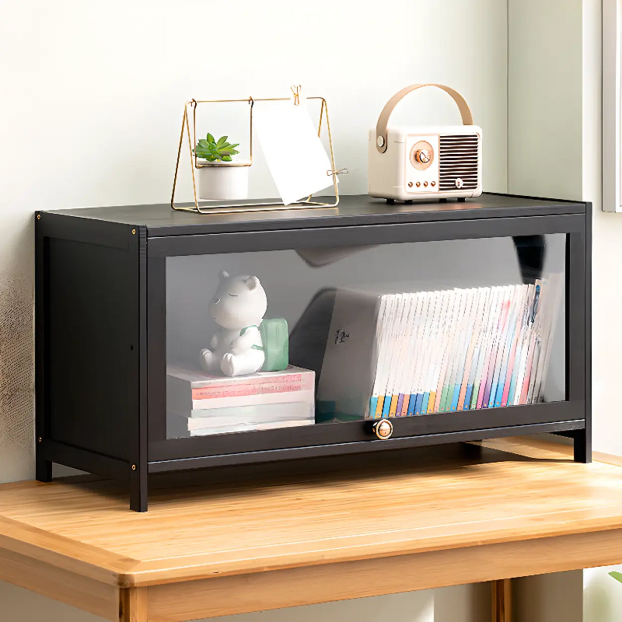 Black Closed Back Wood Vertical Organizer Bookcase Image - 4