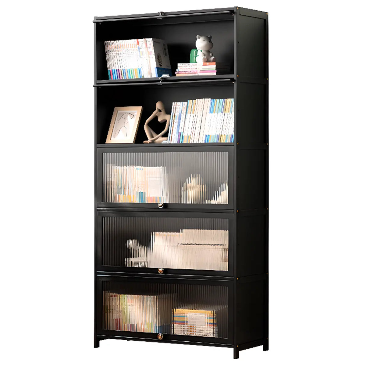 Black Closed Back Wood Vertical Organizer Bookcase Image - 5